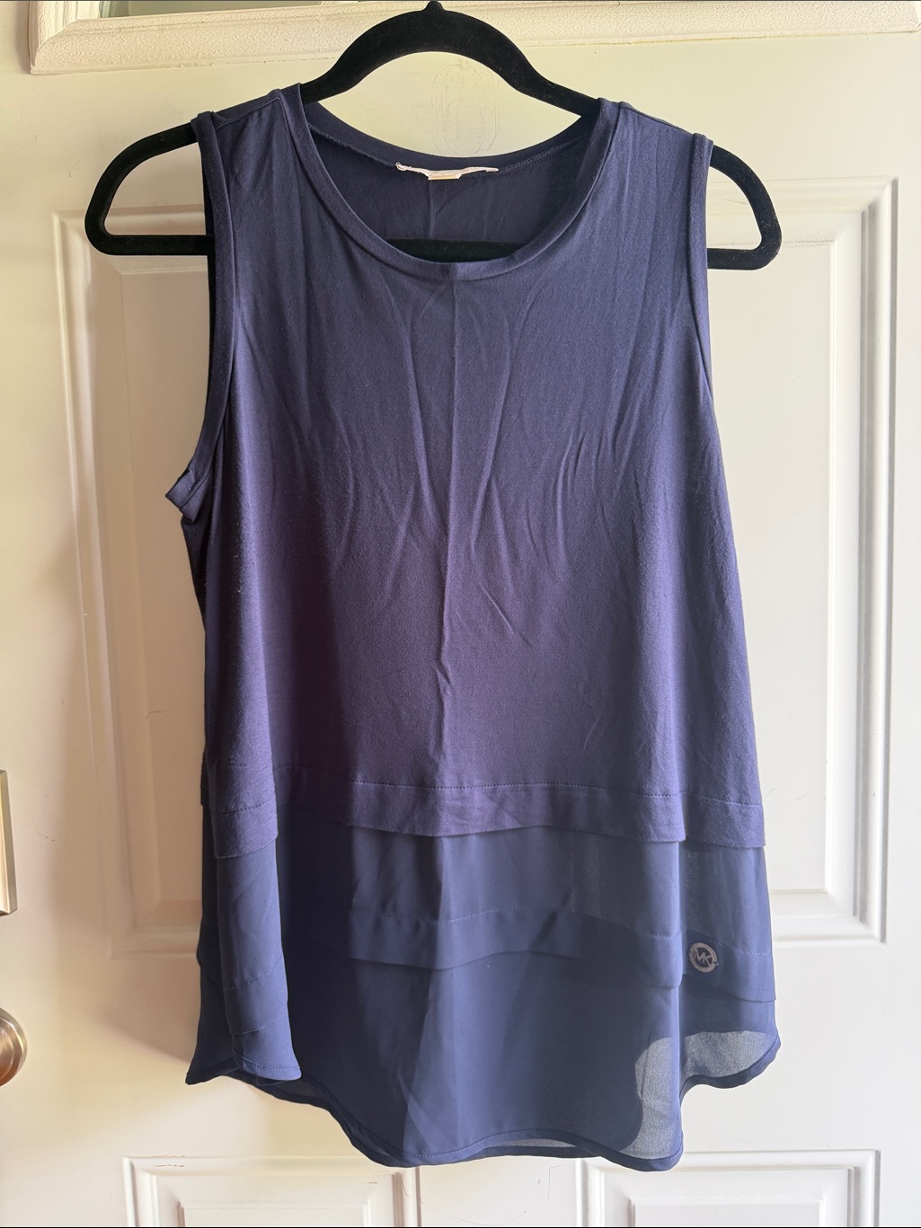 Michael Kors Navy Layered Chiffon-Hem Tank Top, Medium